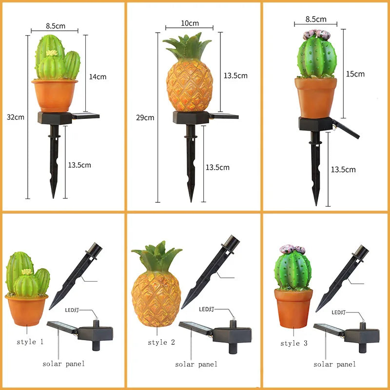lampe solaire cactus ananas décorative moderne extérieure verte ornement jardin led ip65 abs