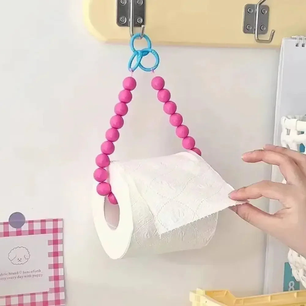 support rouleau papier toilette moderne rondes rose bleu clair blanc 46cm anneaux métalliques salle