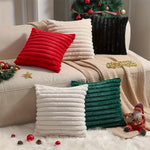 coussin housse fourrure vert rayé adhésif decoration noel canape lit confortable soft 45x45