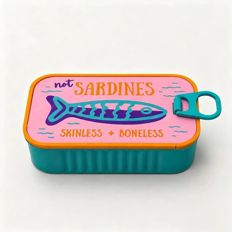 boîte rangement bijoux poisson stylisé rose orange blanc not sardines skinless boneless poignée