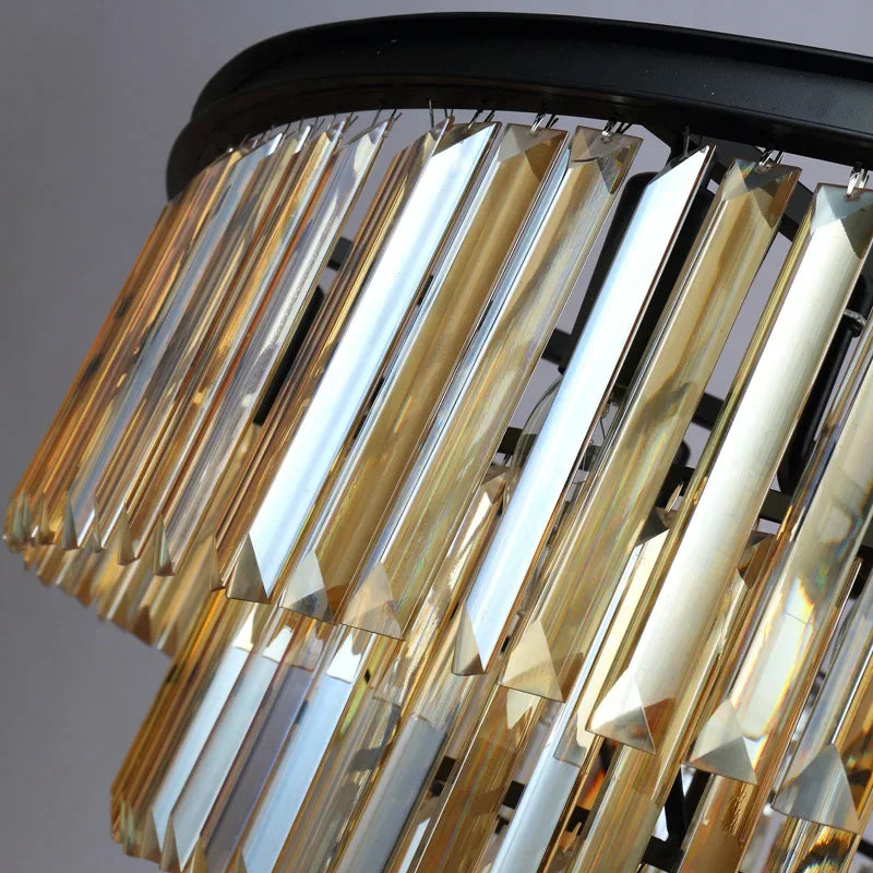 lustre led moderne élégant cristal transparent doré rangs pendants chaines noires