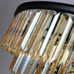 lustre led moderne élégant cristal transparent doré rangs pendants chaines noires