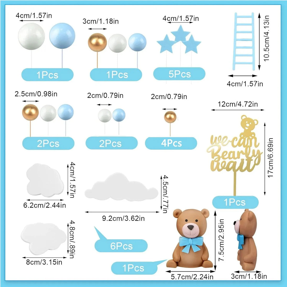 décoration gâteau ours nuages étoiles sucre anniversaire fête thème enfant bleu doré