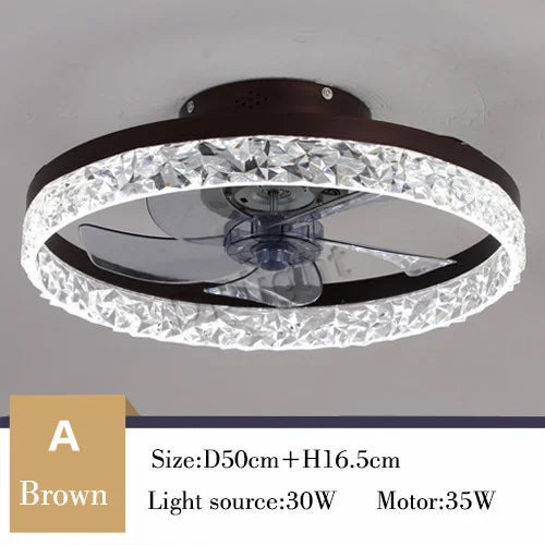ventilateur lampe led télécommande moderne cristaux noir doré élégant fixations opaques
