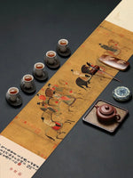 chinois traditionnel table runner motifs personnages floraux tasses thé plateau imperméable polyester coton