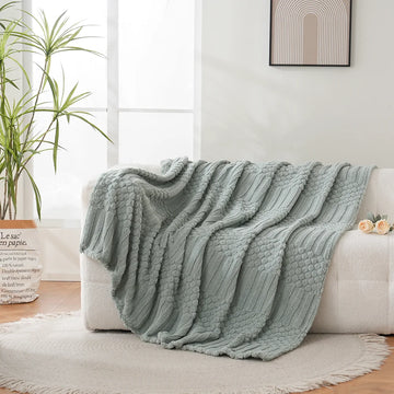 plaid vert gris texture épaisse motif points relief moderne cosy canapé lit chambre decoration