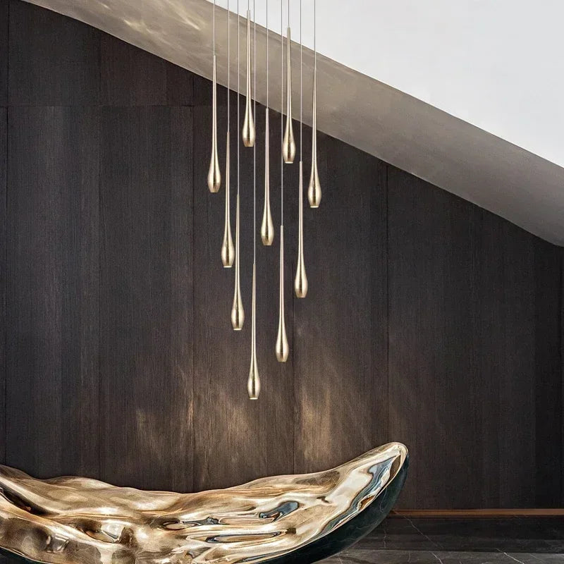 Suspension moderne dorée gouttes pluie opaques lumière chaude lumière blanche 90 260V