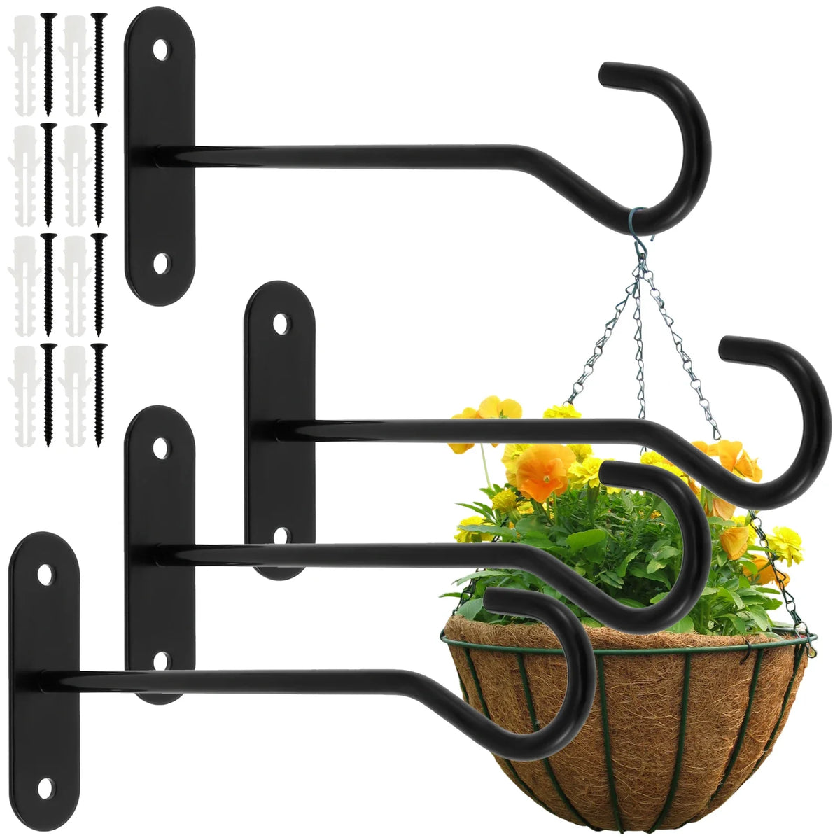 supports plantes suspendus crochets muraux noirs métal lisse aspect mat décoratif rustique industriel fixation