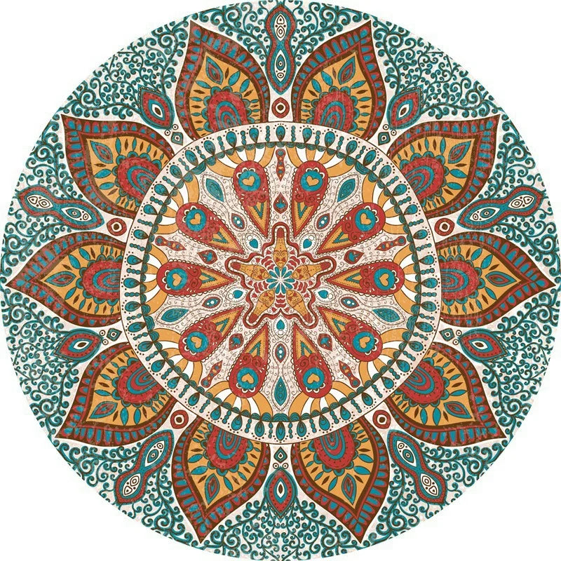 tapis rond boho mandala multicolore floral deco moderne salon chambreextérieur 80x80cm 120x120cm