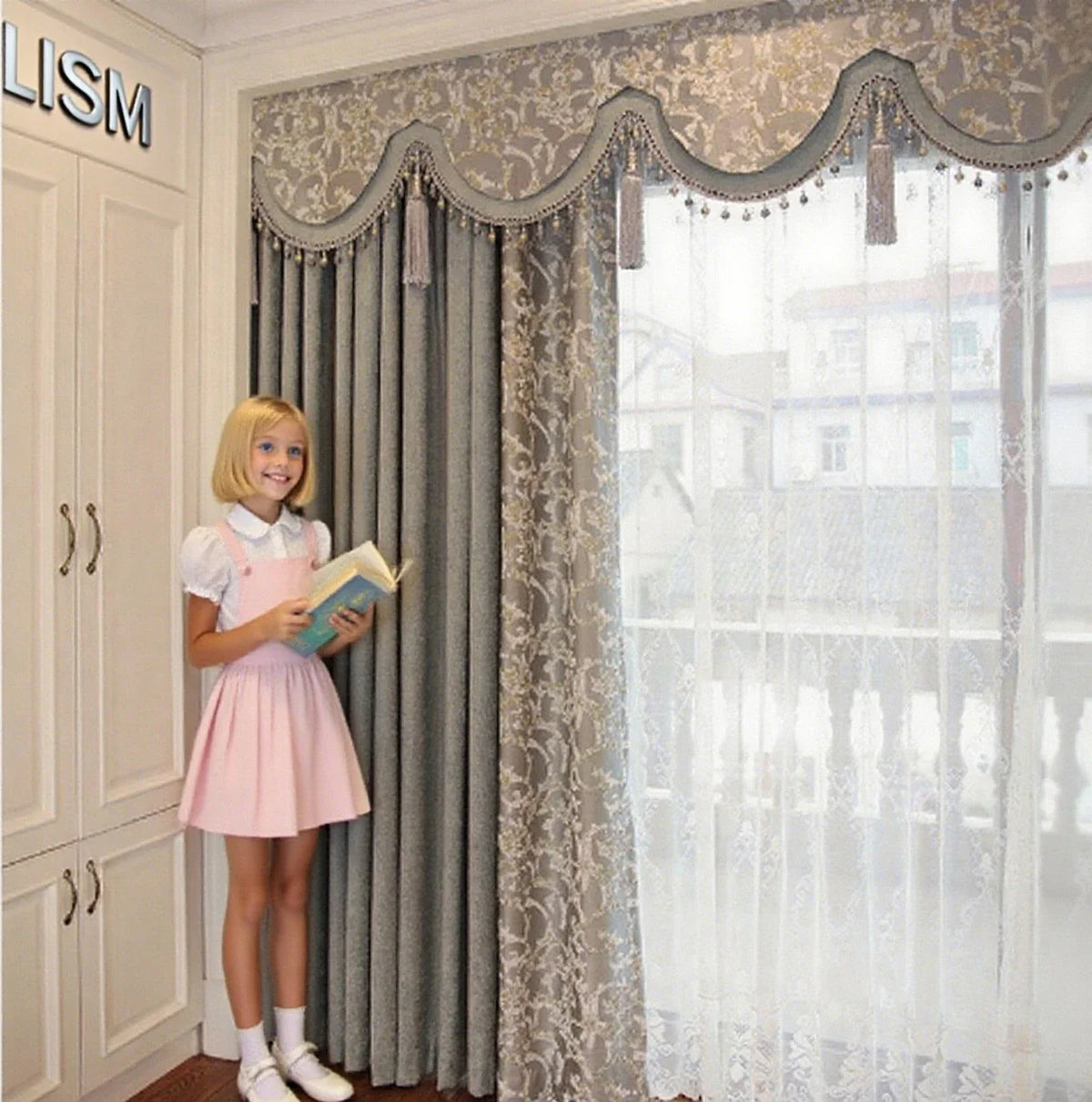 rideaux décoratifs opaques voilage transparent motifs floraux classiques gris beige doré tulle polyester coton