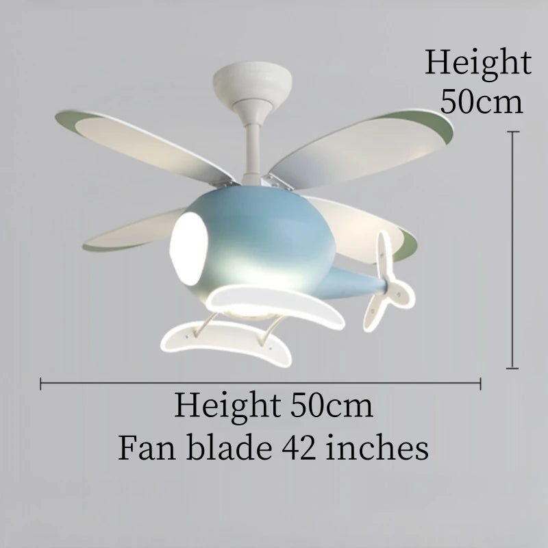 ventilateur lampe intégrée hélicoptère bleu blanc jaune moderne télécommande led enfants chambre salon