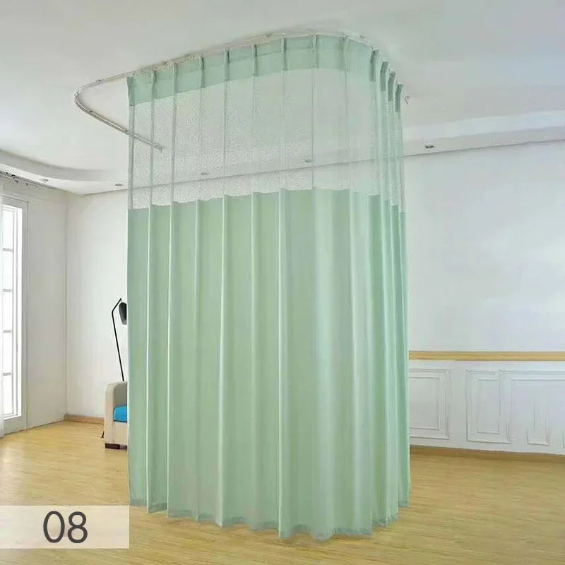 rideau séparation médical tissu plissé bleu vert rose jaune blanc opacité transparente tringle métal