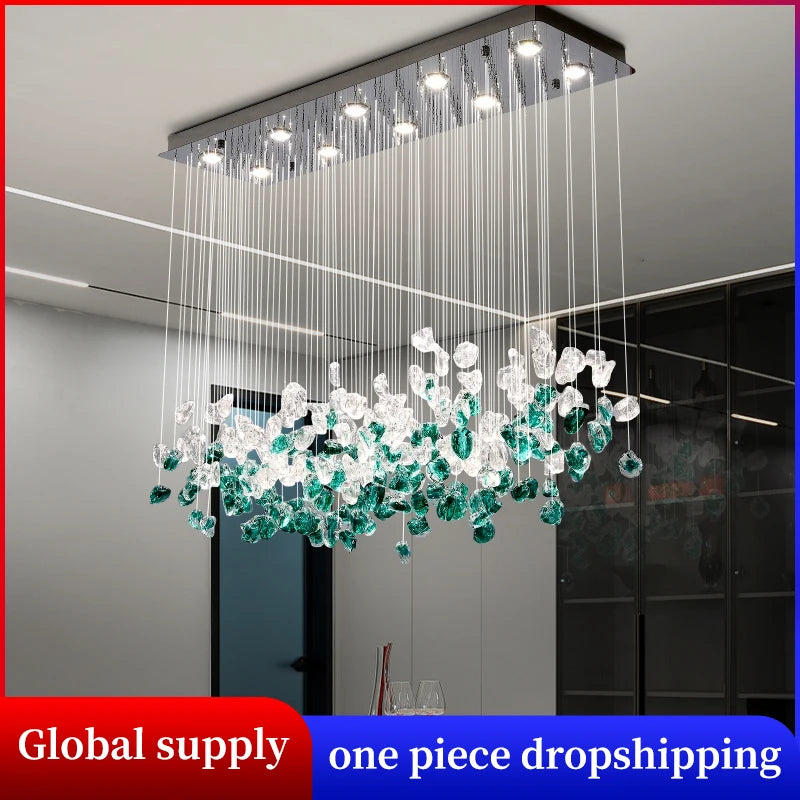suspension lumineuse led moderne cristal transparent vert blanc