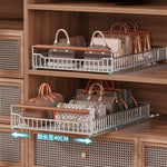 paniers rangement argenté moderne maille fine poignées cuir
