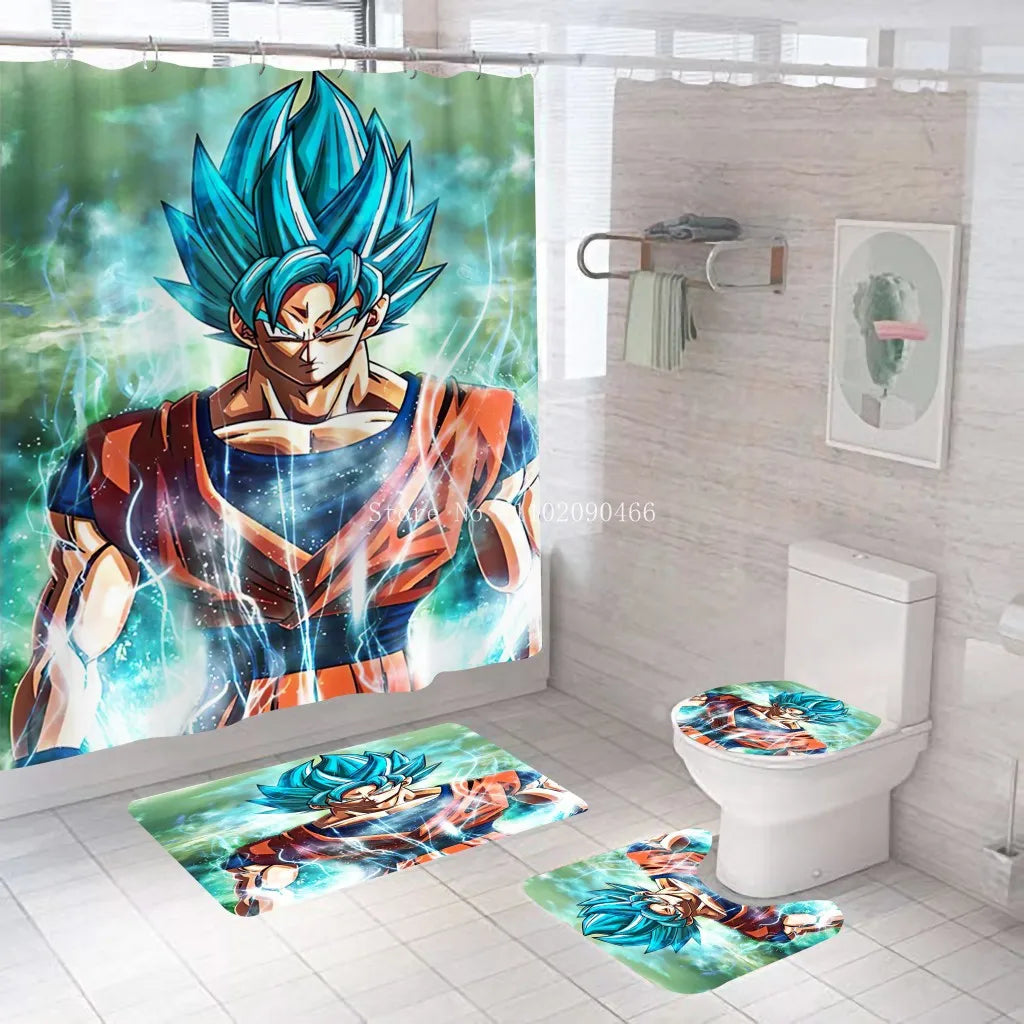 rideau douche tapis bain dragon ball personnages mangas moderne multicolore polyester