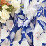 tissu brocart bleu blanc gris imprimé floral fleurs feuilles bricolage maison biodegradable 150cm