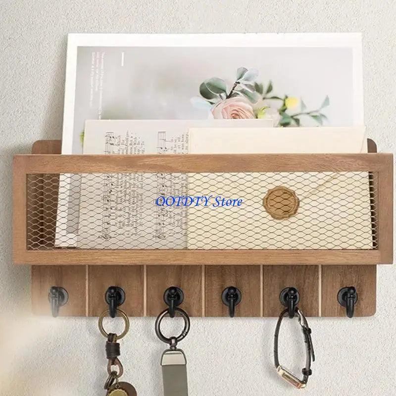 étagère murale bois clair grille moderne crochets compartiment lettres documents