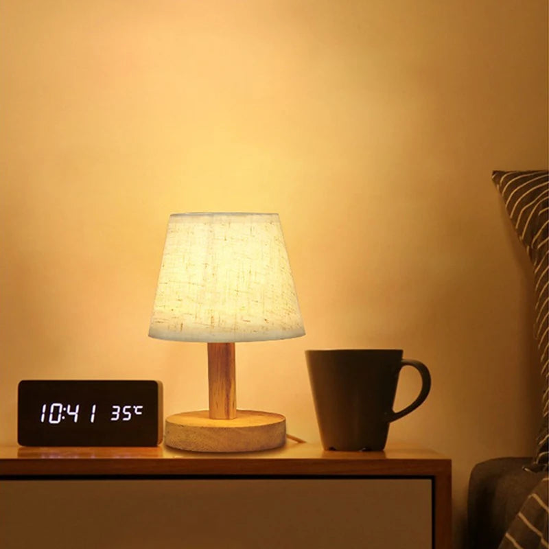 lampe table moderne tissu lin bois naturel abat jour clip led rechargeable chambre salon