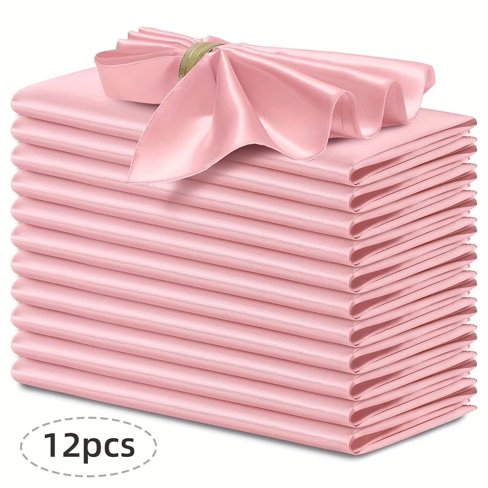 serviettes satin élégantes 30x30cm 12pièces bleumarine vertfoncé roseblanc modernes clipsdorés