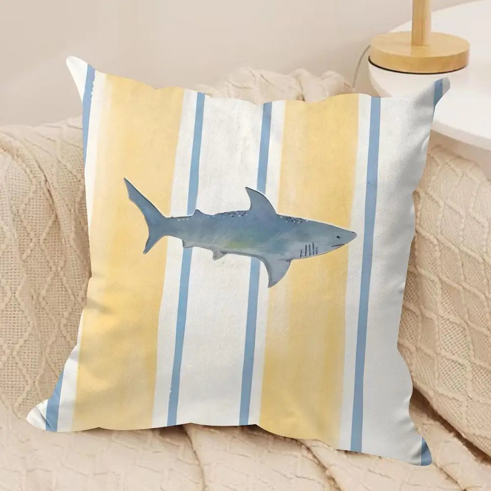 coussin carré jacquard rayures marine poissons crabe octopus multicolore 35cm 45cm 50cm 60cm doux