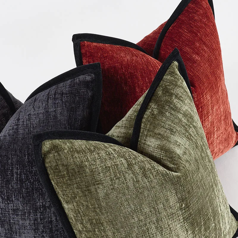 housse coussin polyester carré moderne bleu marine marron beige clair rouge contemporain