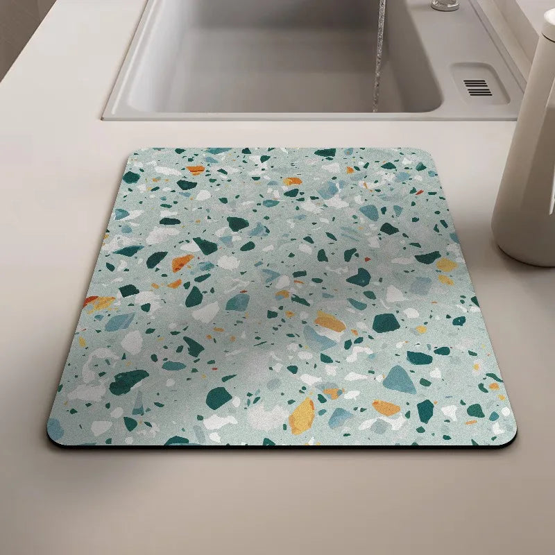 tapis séchage vaisselle gris effet terrazzo absorbant antidérapant cuisine évier moderne