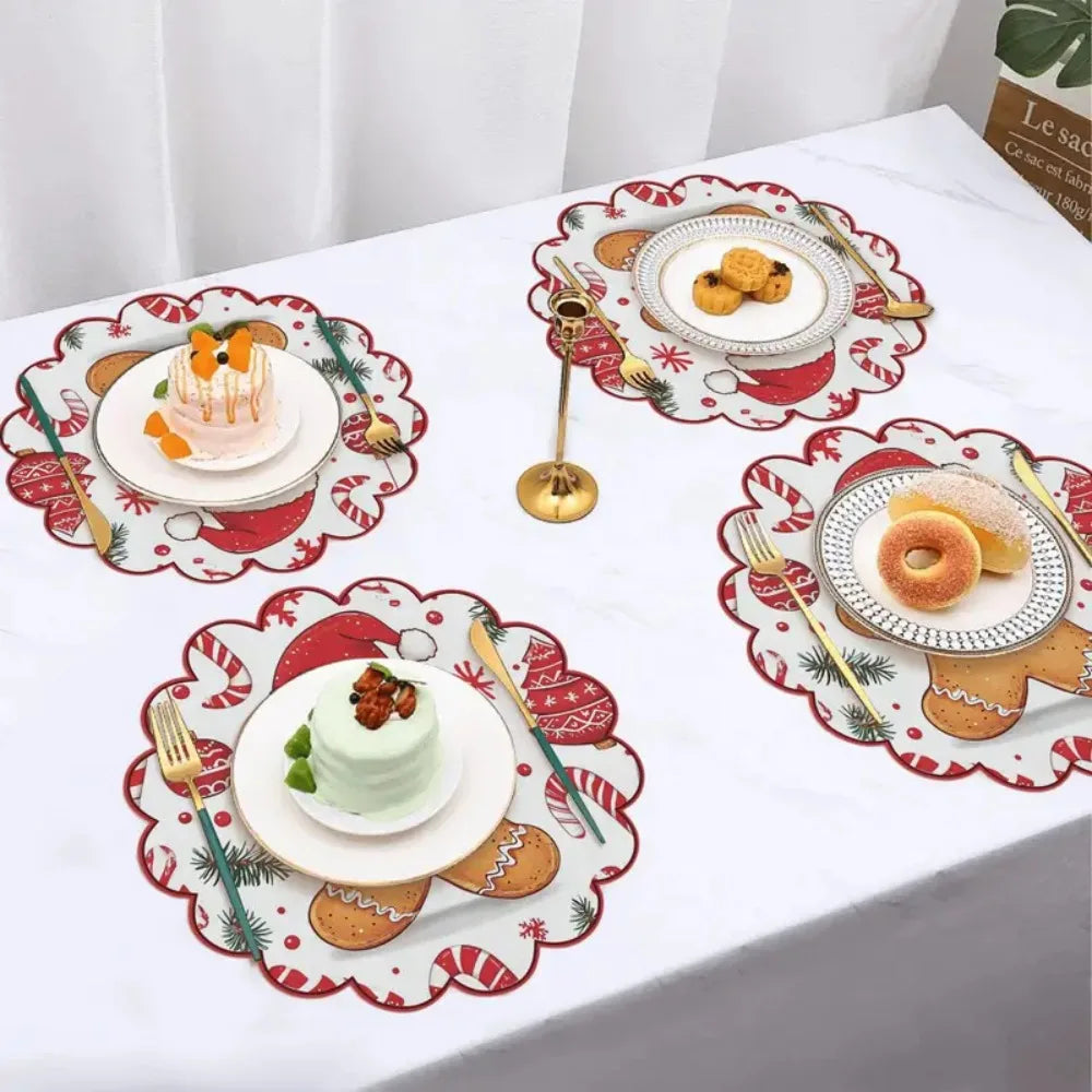 serviettes table noël motif poinsettias rouge blanc vert traditionnel rond lin respectueux environnement