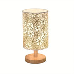 lampe table moderne blanc beige bois fleurs découpées câble usb interrupteur minimaliste chambre table