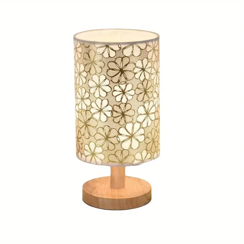lampe table moderne blanc beige bois fleurs découpées câble usb interrupteur minimaliste chambre table