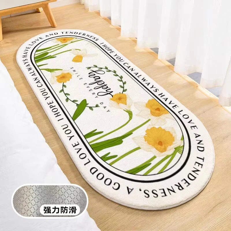 tapis moderne fleurs feuilles cercle blanc jaune vert noir décoration intérieure résistant lavage main