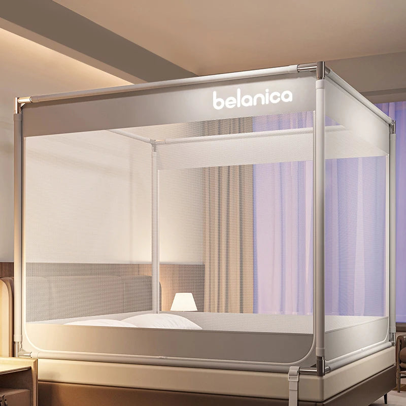 lit baldaquin moustiquaire polyester plié unisexe moderne beige blanc clips chambre enfants bébés