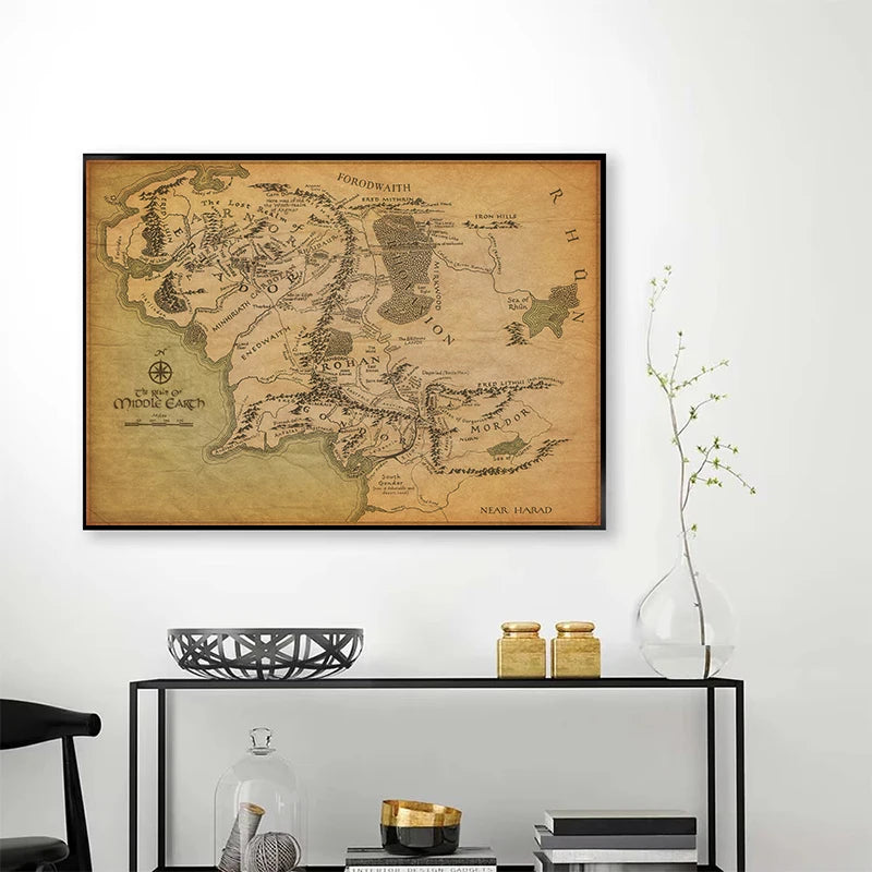 carte murale vintage cartographique toile beige nature morte sans cadre 30x40cm