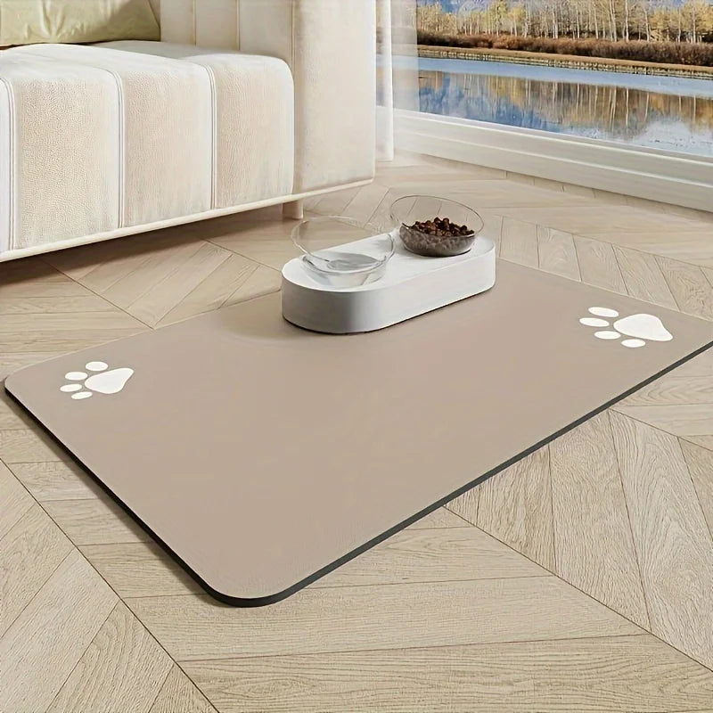 tapis animaux compagnie blanc beige bleu gris imprimé empreintes pattes moderne antidérapant absorbant