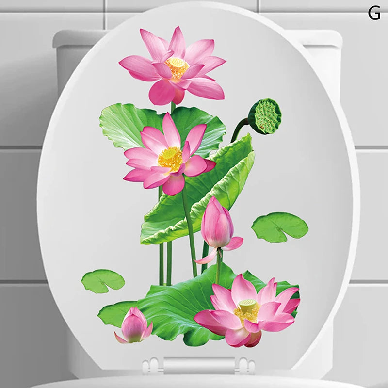 cache wc blanc fleurs colorées adhésif auto collant imperméable décoration salle bain hygiène