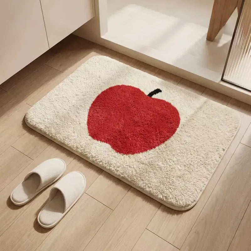 tapis moderne pomme rouge orange vert doux moelleux antidérapant polyester intérieur chambre salle bain