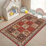 tapis rouge bleu beige traditionnel motifs floraux géométriques velours antidérapant intérieur extérieur