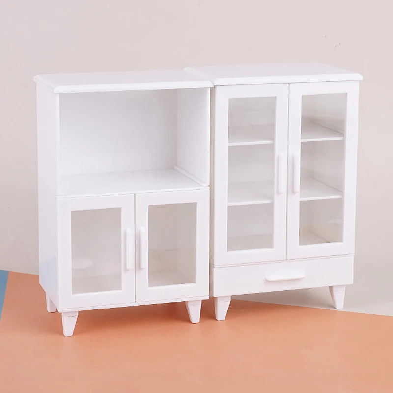 armoire miniature blanche moderne tiroir portes vitrées décoration intérieure étagère pieds chambre blanc lisse
