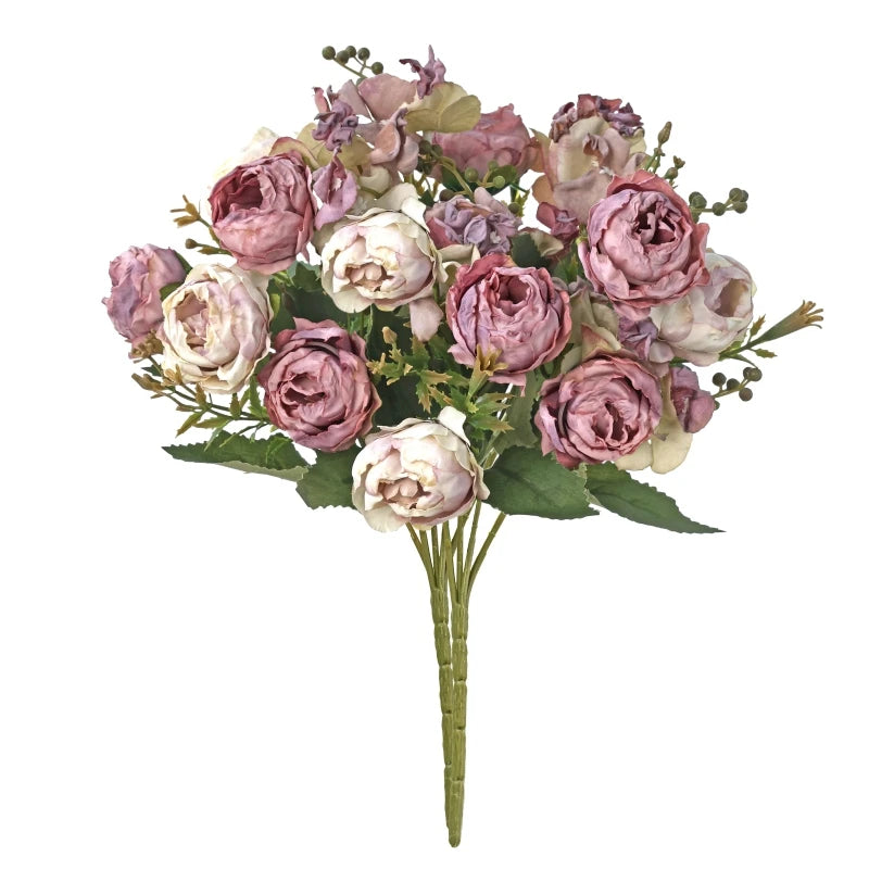 bouquet artificiel pivoine violettes blanches romantique intérieur mariage décoration maison fleurs soie classique