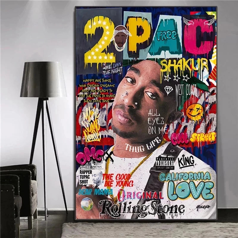 affiche pop art graffiti rap 2pac décoration murale salon toile moderne urbain