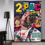 affiche pop art graffiti rap 2pac décoration murale salon toile moderne urbain