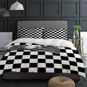 Housse de couette à carreaux noir et blanc 3 pièces pour lit double - Ensemble literie personnalisé