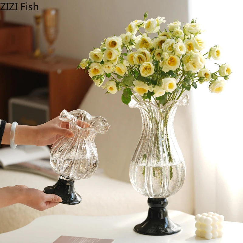 vase verre rose vert violet transparent gravé strié classique élégant décoration table floral