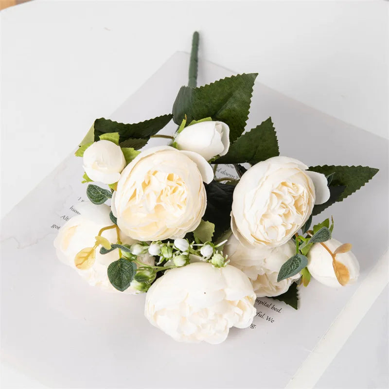 bouquet artificiel pivoines blanc rose intérieur mariage décoration vase romantique classique anniversaire événement