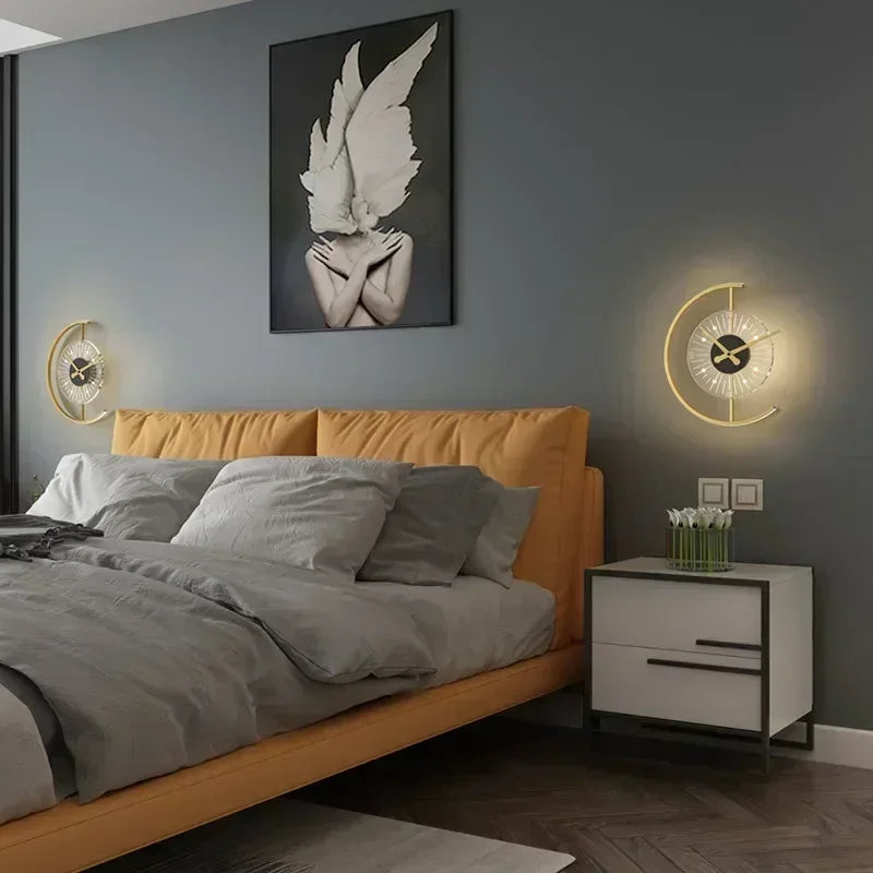horloge murale moderne or noir lumineuse éclairage led fixée mur minimaliste