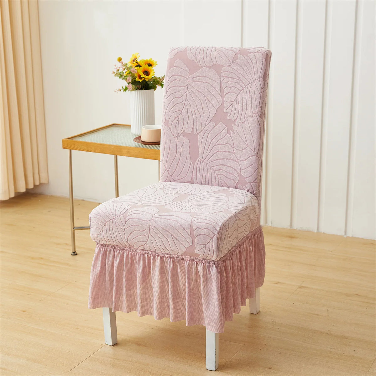 housse chaise moderne imprimé feuilles élastique décoration salon salle manger maison