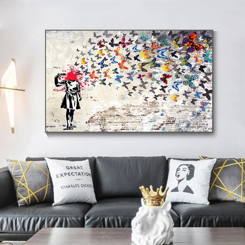 tableau peinture toile fleurs abstraites multicolores décoration murale moderne salon chambre enfant cadre noir