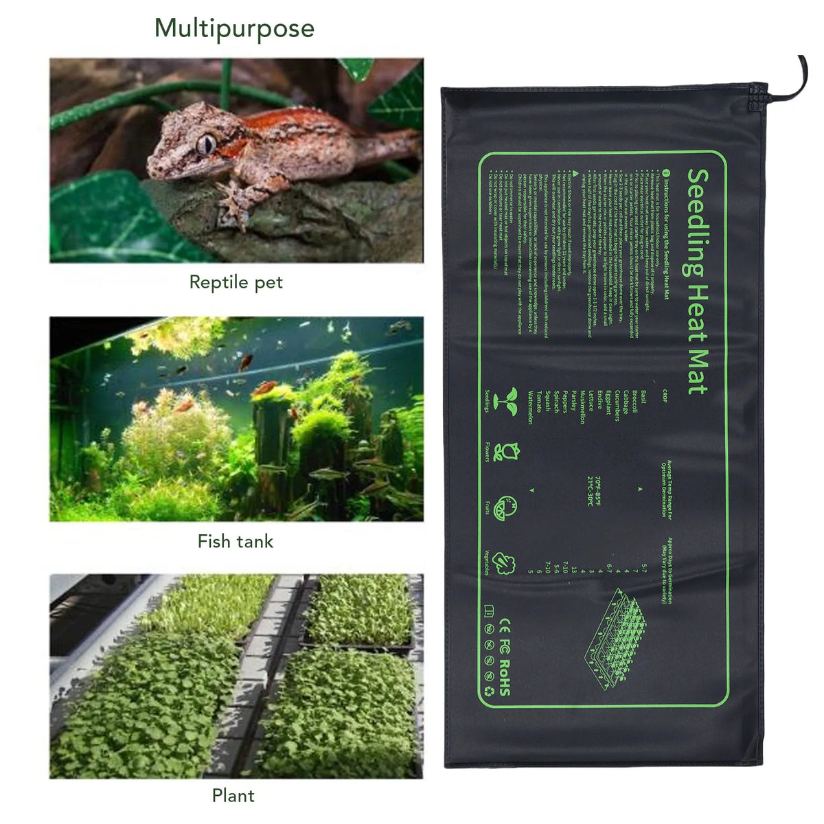 tapis chauffant semis plantes pvc ipx7 noir vert imprimé instructions clips câble pratique horticulture