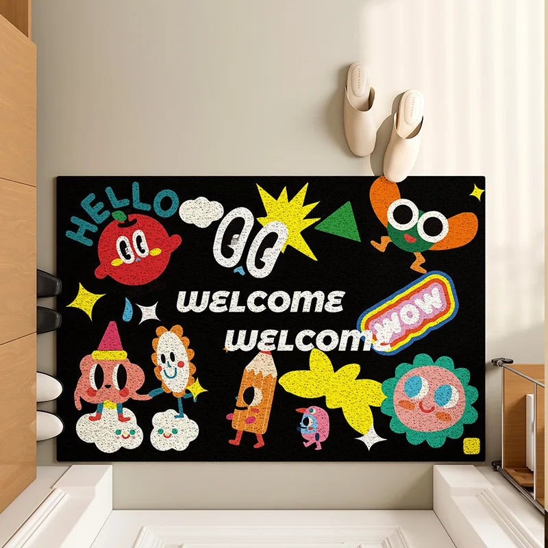 tapis d'accueil antidérapant moderne dessins animés lettres bienvenue couleurs vives entrée porteextérieur