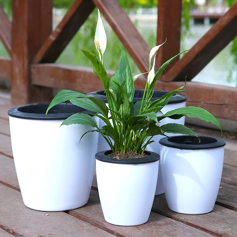 pots fleurs auto arrosage hydroponie moderne blanc noir coton plastique pp