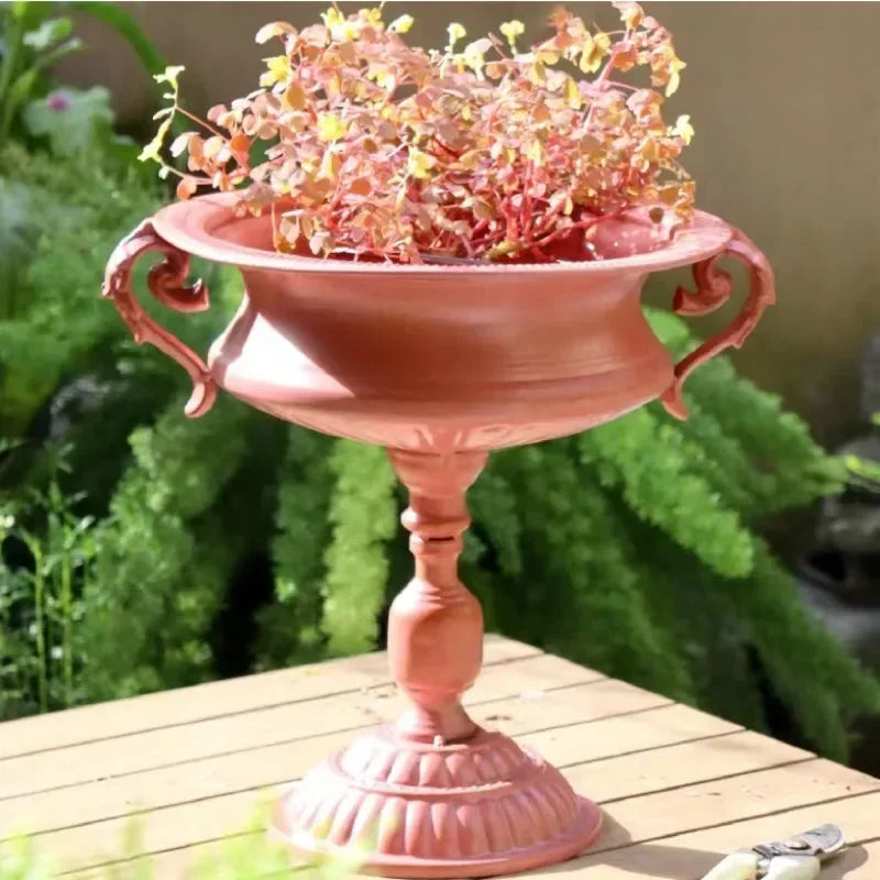 support pots fleurs vintage métal patiné étagère plantes portable ancien urne décoration jardin outils